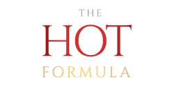 La imagen muestra el texto "THE HOT FORMULA" con "HOT" en letras rojas grandes, "THE" en letras grises pequeñas arriba y "FORMULA" en letras amarillas abajo.